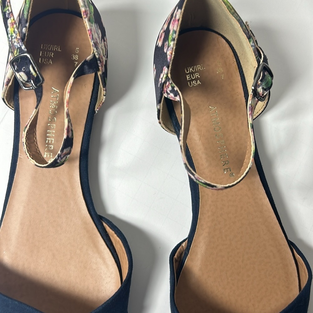 Atmosphere Floral Navy Ankle Strap Flats - Picture 3 of 5